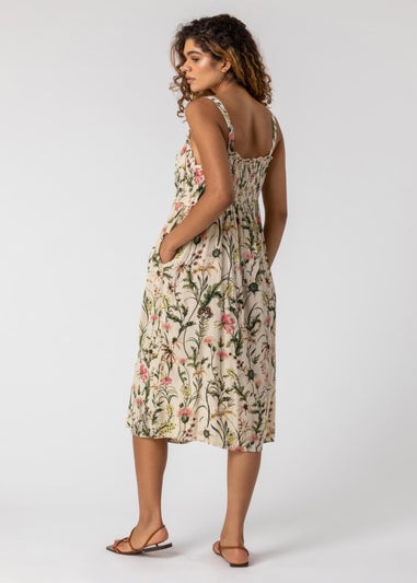 Roman Ivory Floral Print Button Down Sun Dress