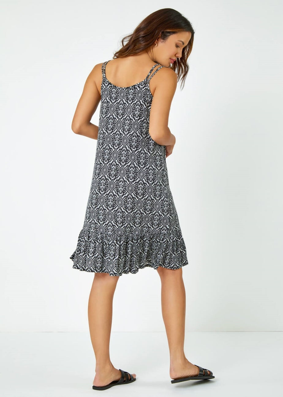 Roman Black Aztec Print Sleeveless Stretch Dress