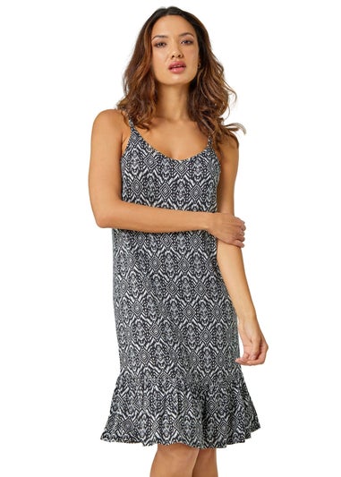 Roman Black Aztec Print Sleeveless Stretch Dress