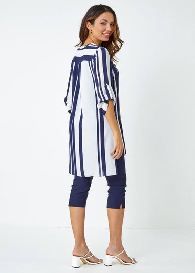 Roman Navy Longline Stripe Print Tunic Shirt