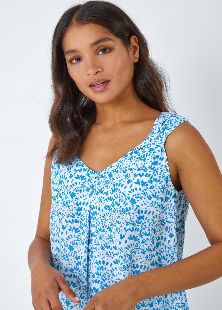 Roman Blue Ditsy Print Pleat Front Cami Top