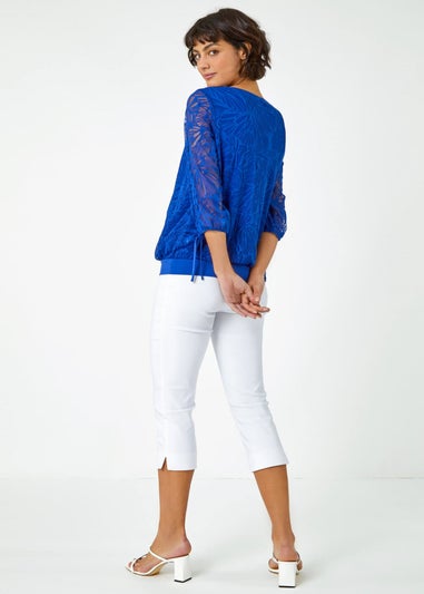 Roman Royal Blue Burnout Tie Sleeve Overlay Top