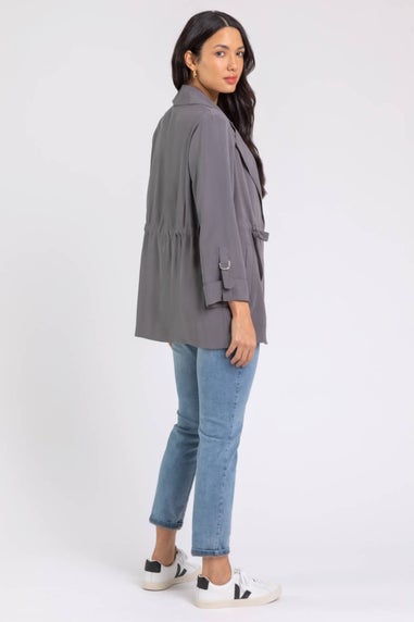 Roman Grey Tie Waist Longline Jacket