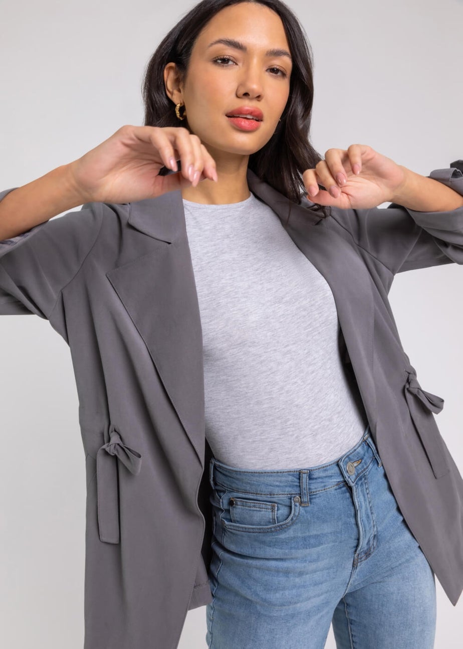 Roman Grey Tie Waist Longline Jacket