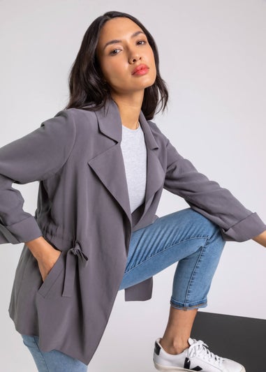 Roman Grey Tie Waist Longline Jacket