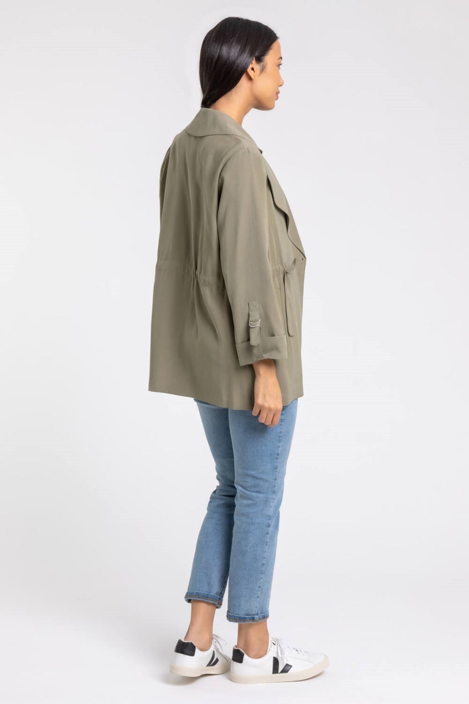 Roman Khaki Tie Waist Longline Jacket