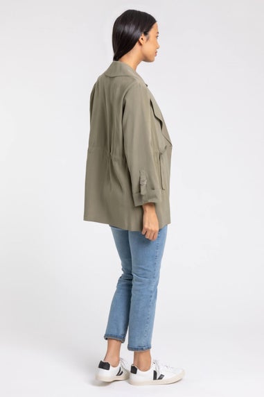 Roman Khaki Tie Waist Longline Jacket