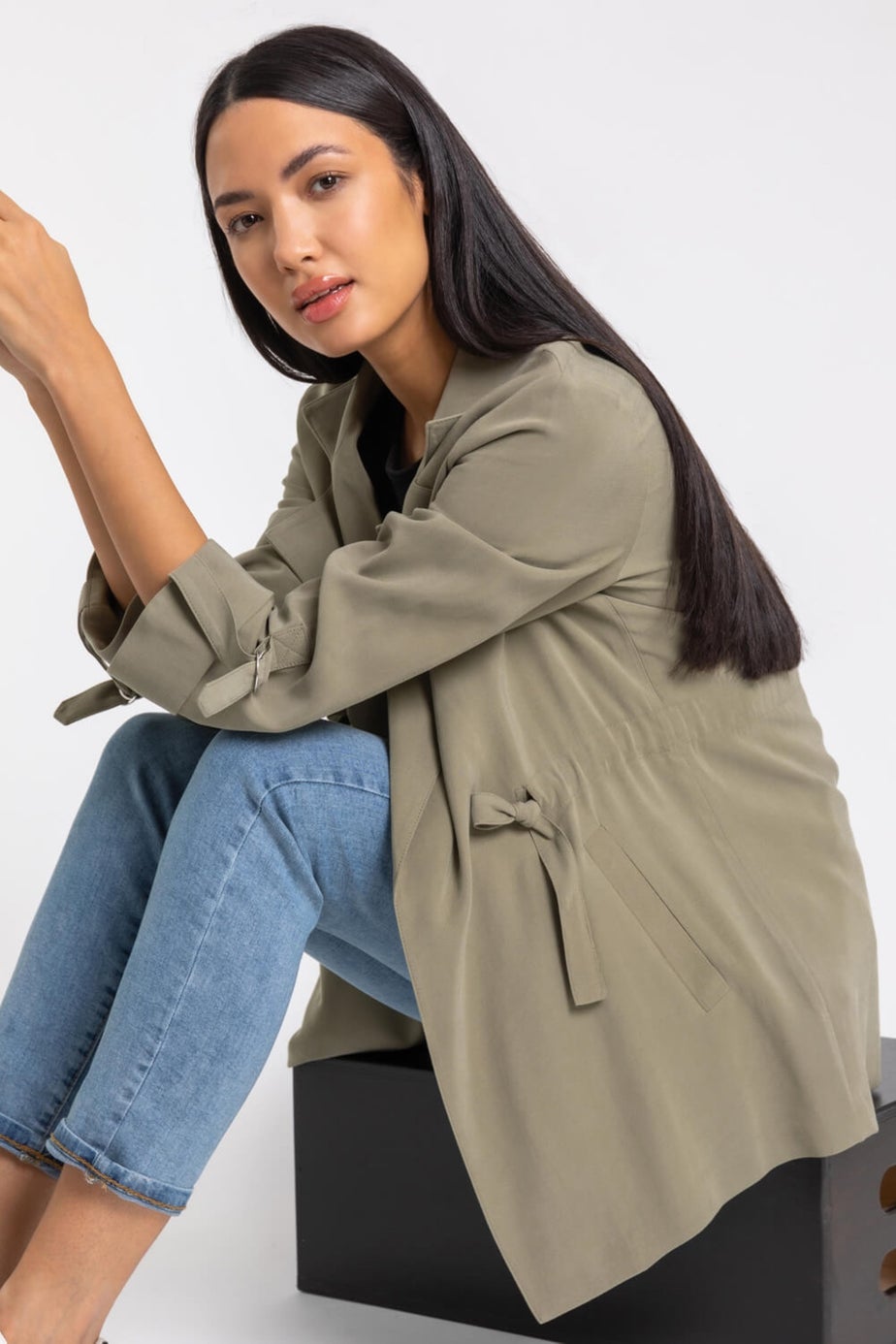 Roman Khaki Tie Waist Longline Jacket