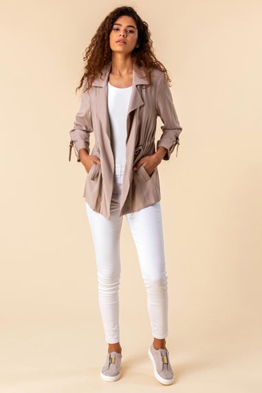 Roman Stone 3/4 Sleeve Tie Waist Longline Jacket
