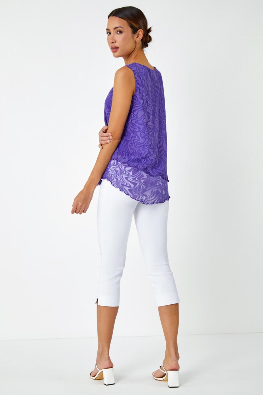 Roman Purple Burnout Swirl Print Asymmetric Top