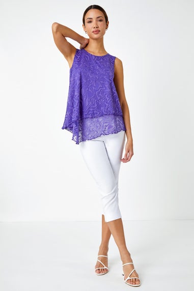 Roman Purple Burnout Swirl Print Asymmetric Top
