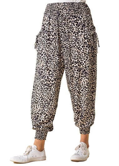 Roman Black Elastic Waist Animal Hareem Lounge Pants