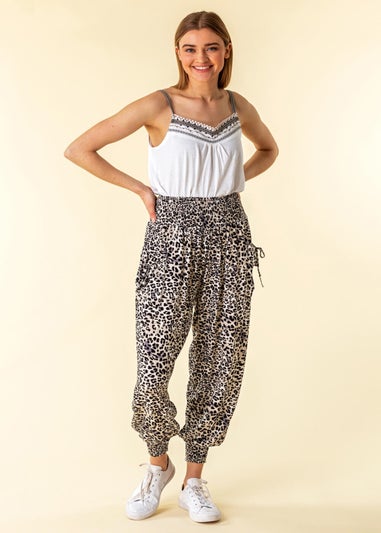 Roman Black Elastic Waist Animal Hareem Lounge Pants