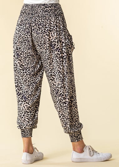 Roman Black Elastic Waist Animal Hareem Lounge Pants