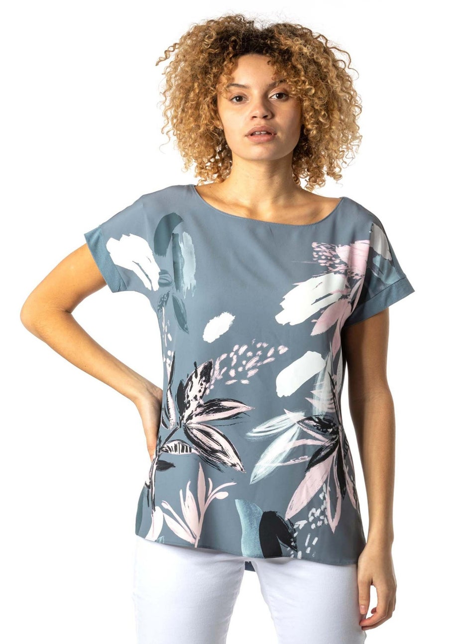 Roman Multi Abstract Leaf Print Stretch T-Shirt