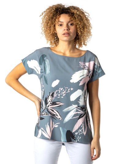 Roman Multi Abstract Leaf Print Stretch T-Shirt