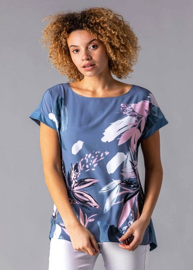 Roman Multi Abstract Leaf Print Stretch T-Shirt