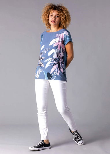 Roman Multi Abstract Leaf Print Stretch T-Shirt