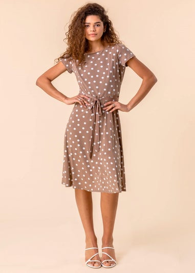 Roman Taupe Spot Print Jersey Stretch Dress