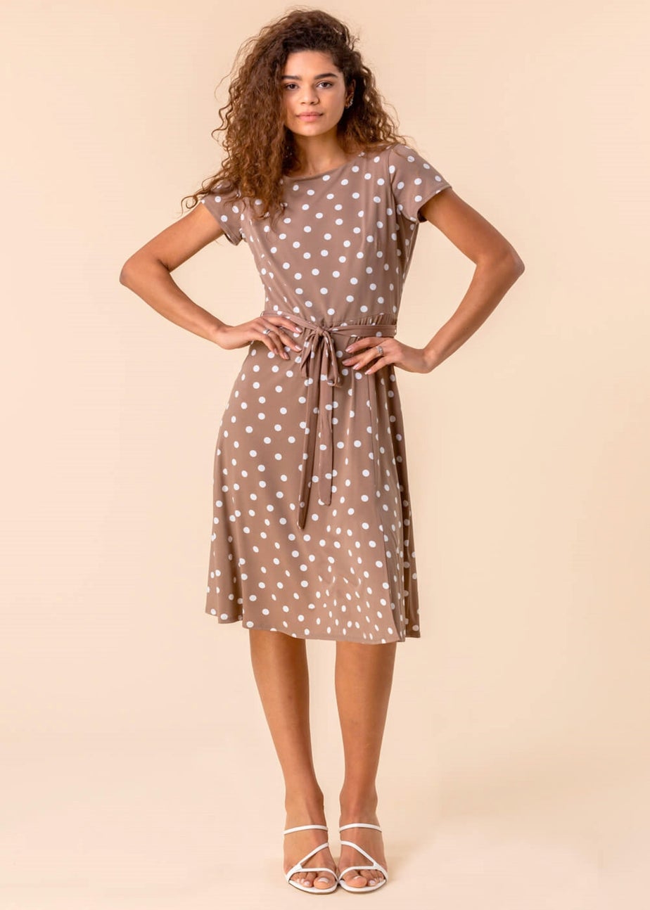 Roman Taupe Spot Print Jersey Stretch Dress