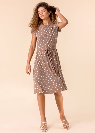 Roman Taupe Spot Print Jersey Stretch Dress