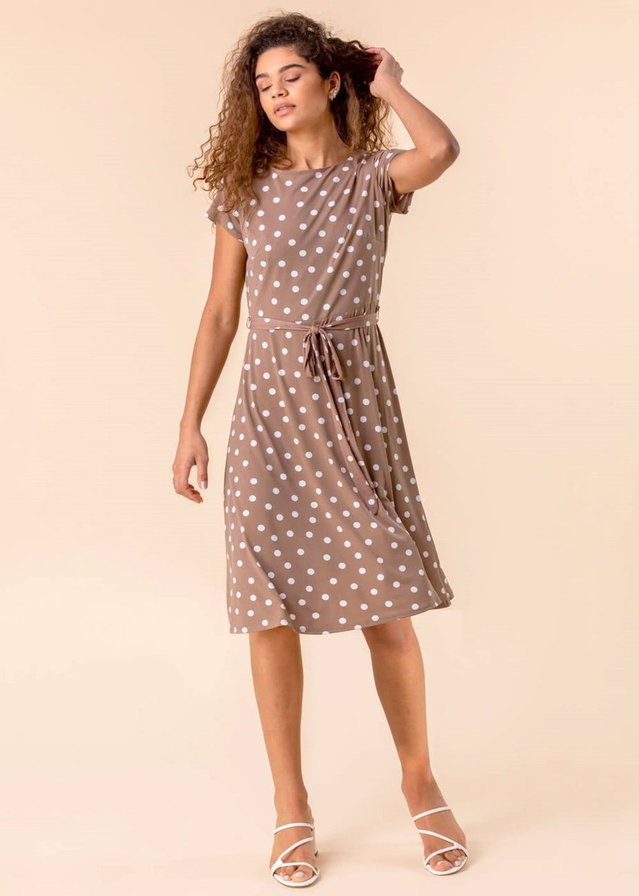 Roman Taupe Spot Print Jersey Stretch Dress