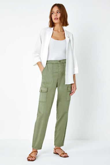 Roman Sage Casual Elastic Waist Cargo Stretch Trousers
