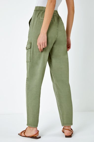 Roman Sage Casual Elastic Waist Cargo Stretch Trousers