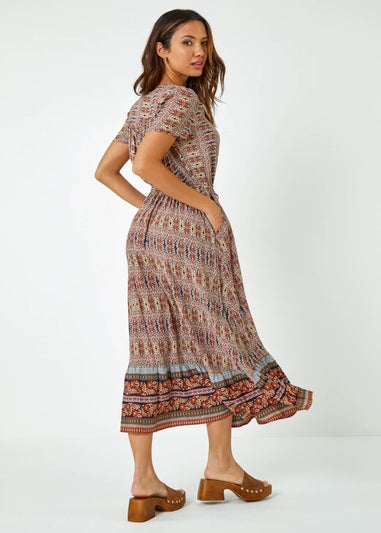 Roman Rust Boho Print Fit and Flare Maxi Dress