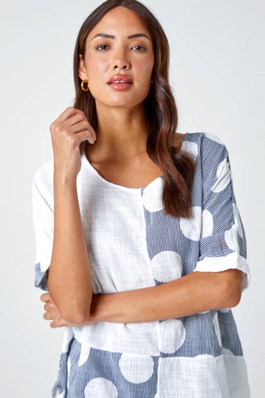 Roman Ivory Spot Print Oversized Cotton Tee