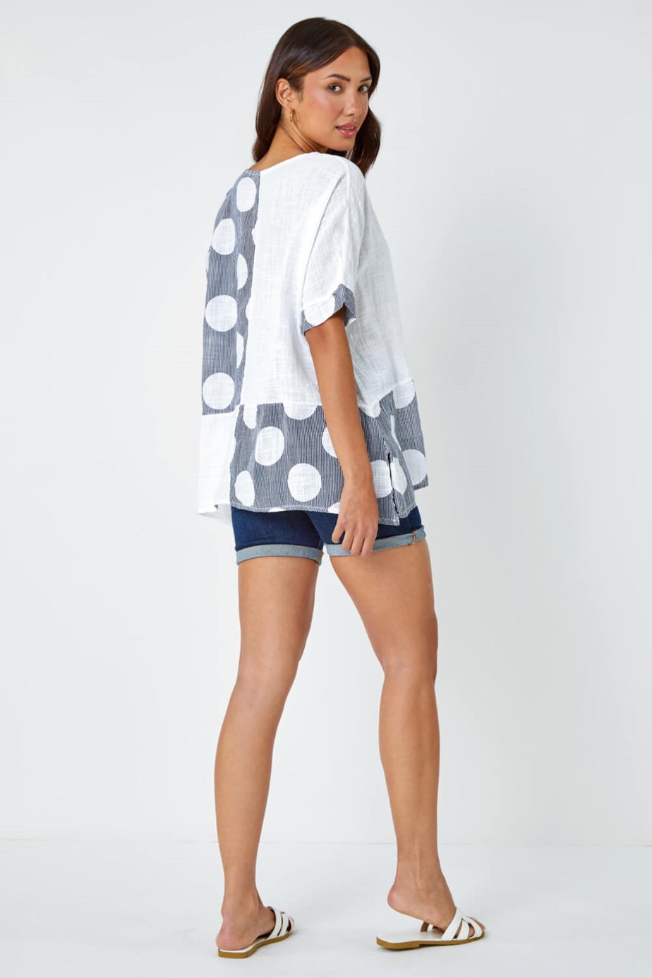 Roman Ivory Spot Print Oversized Cotton Tee