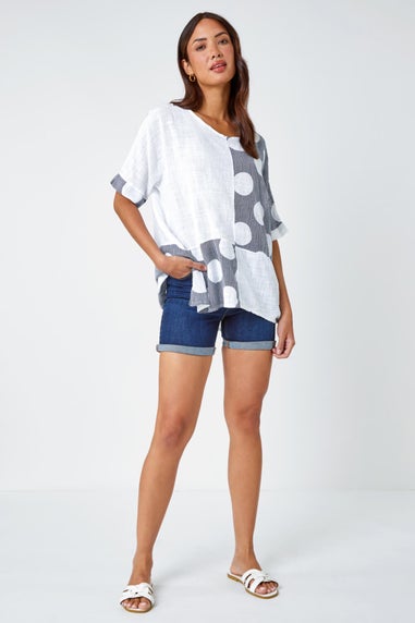 Roman Ivory Spot Print Oversized Cotton Tee