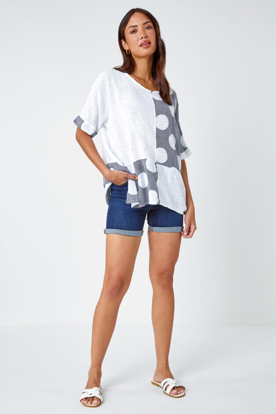 Roman Ivory Spot Print Oversized Cotton Tee