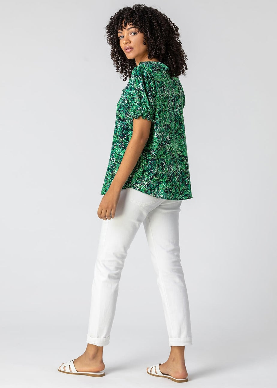 Roman Green Floral Print Frill Detail Blouse
