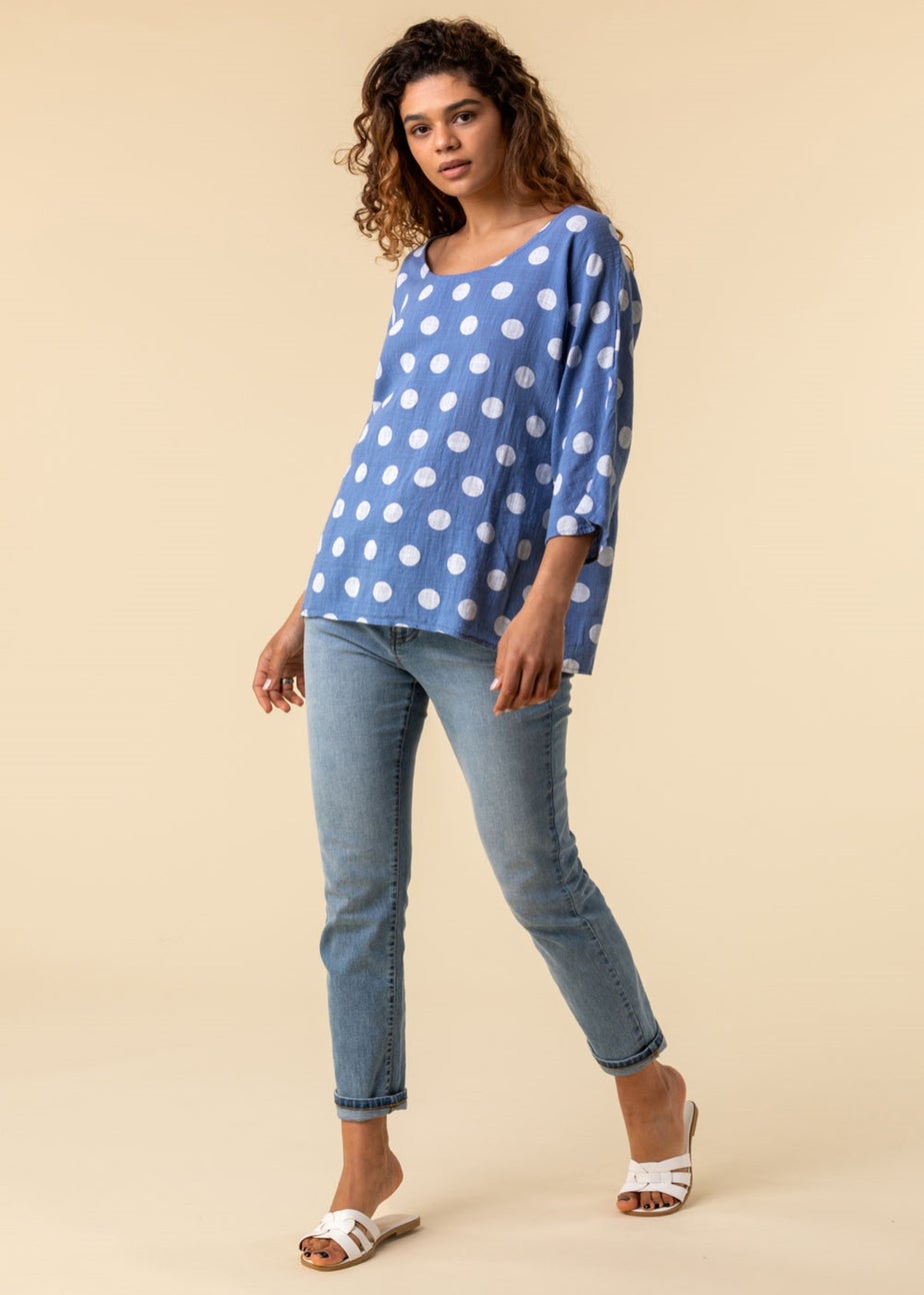 Roman Denim Spot Print Top