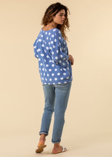Roman Denim Spot Print Top