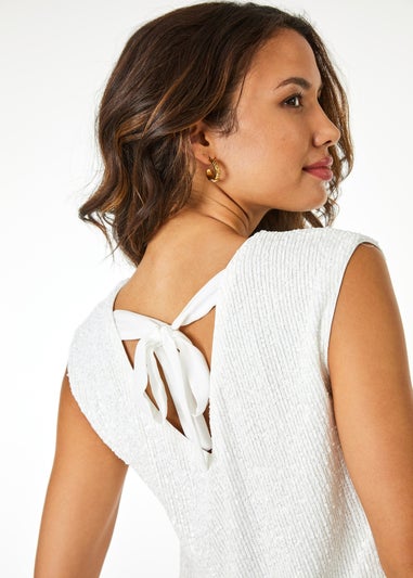 Roman Ivory Sequin Tie Back Detail Top