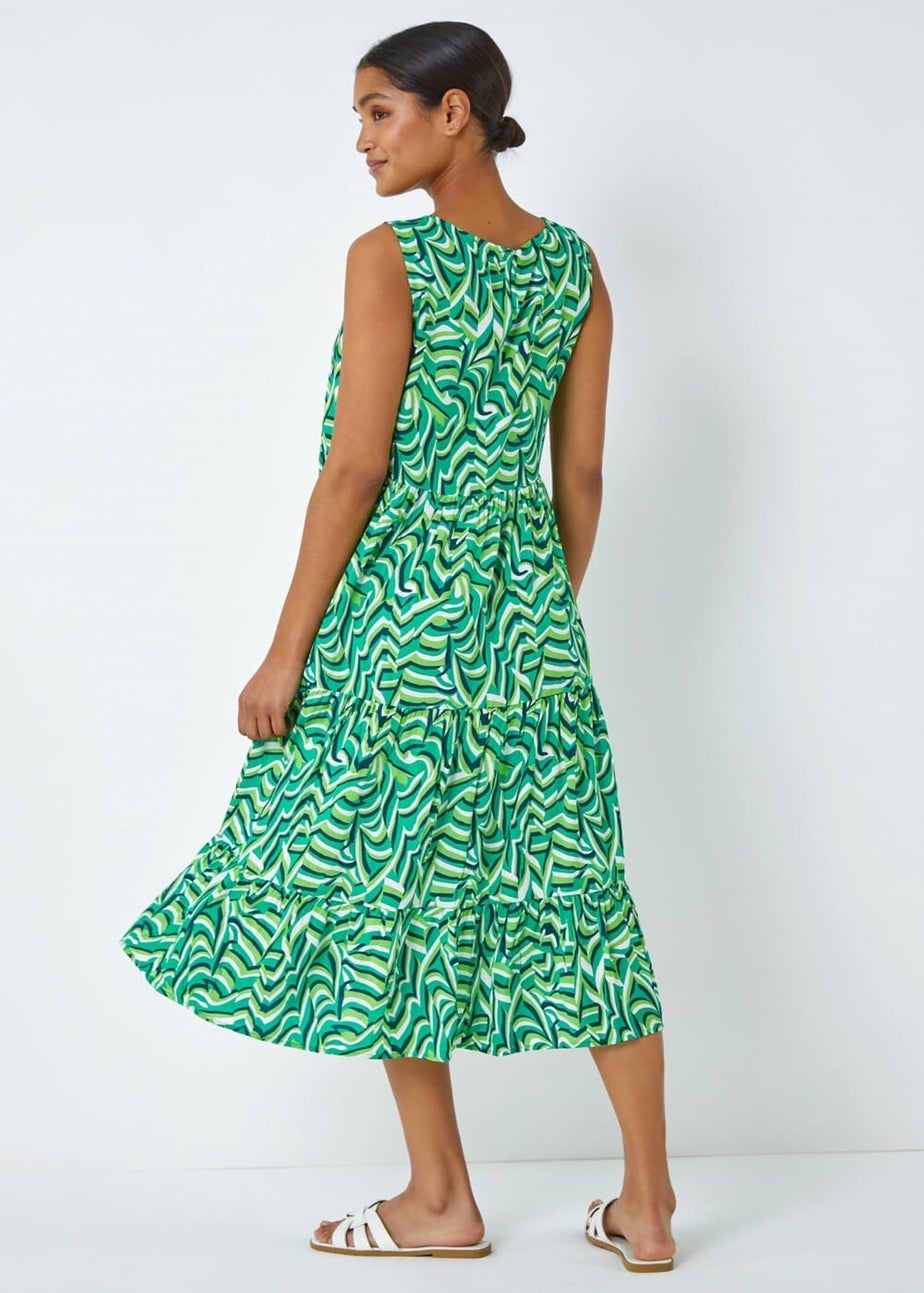 Roman Green Geometric Sleeveless Smock Dress