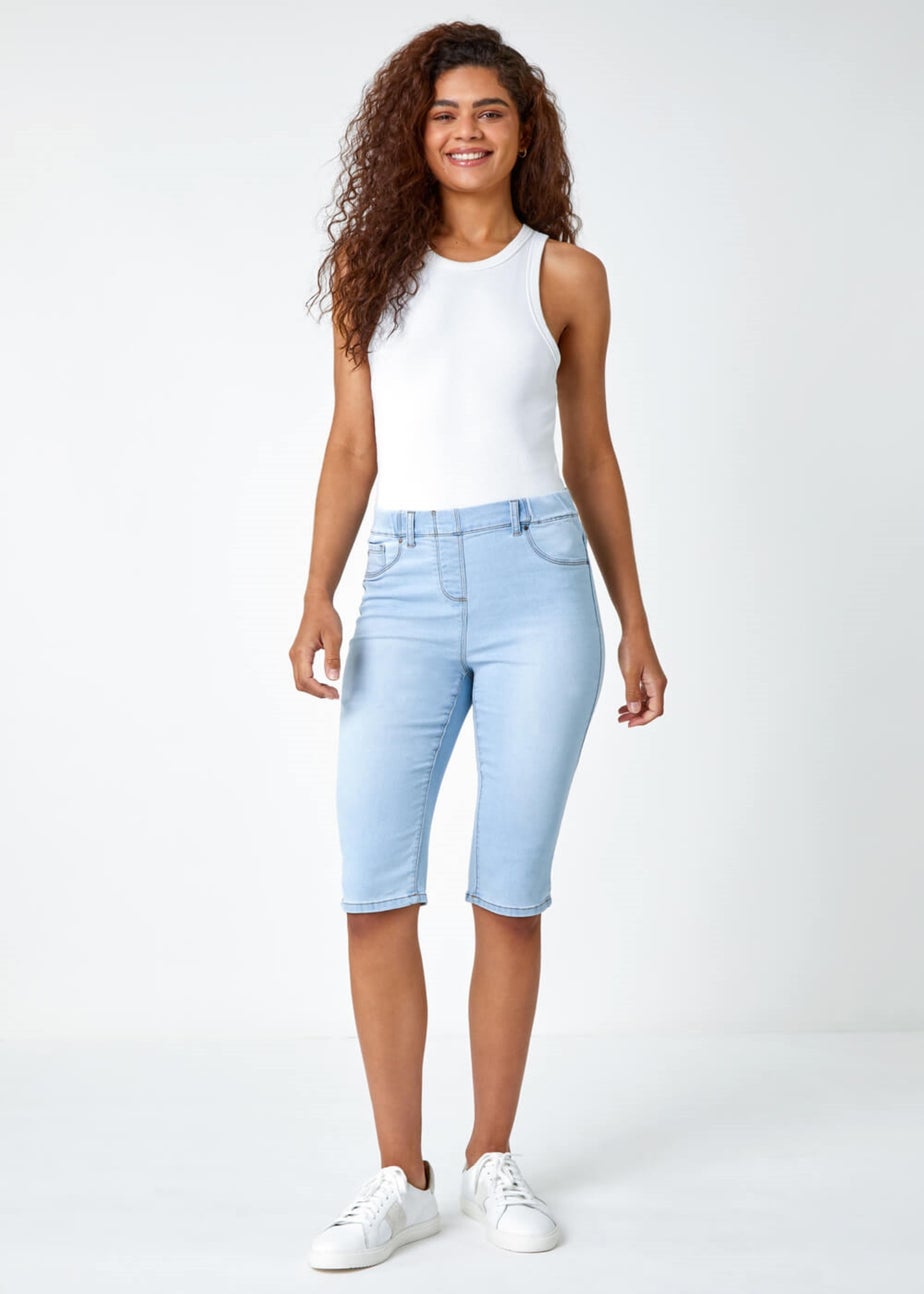 Roman Light Denim Stretch Knee Length Pedal Pusher