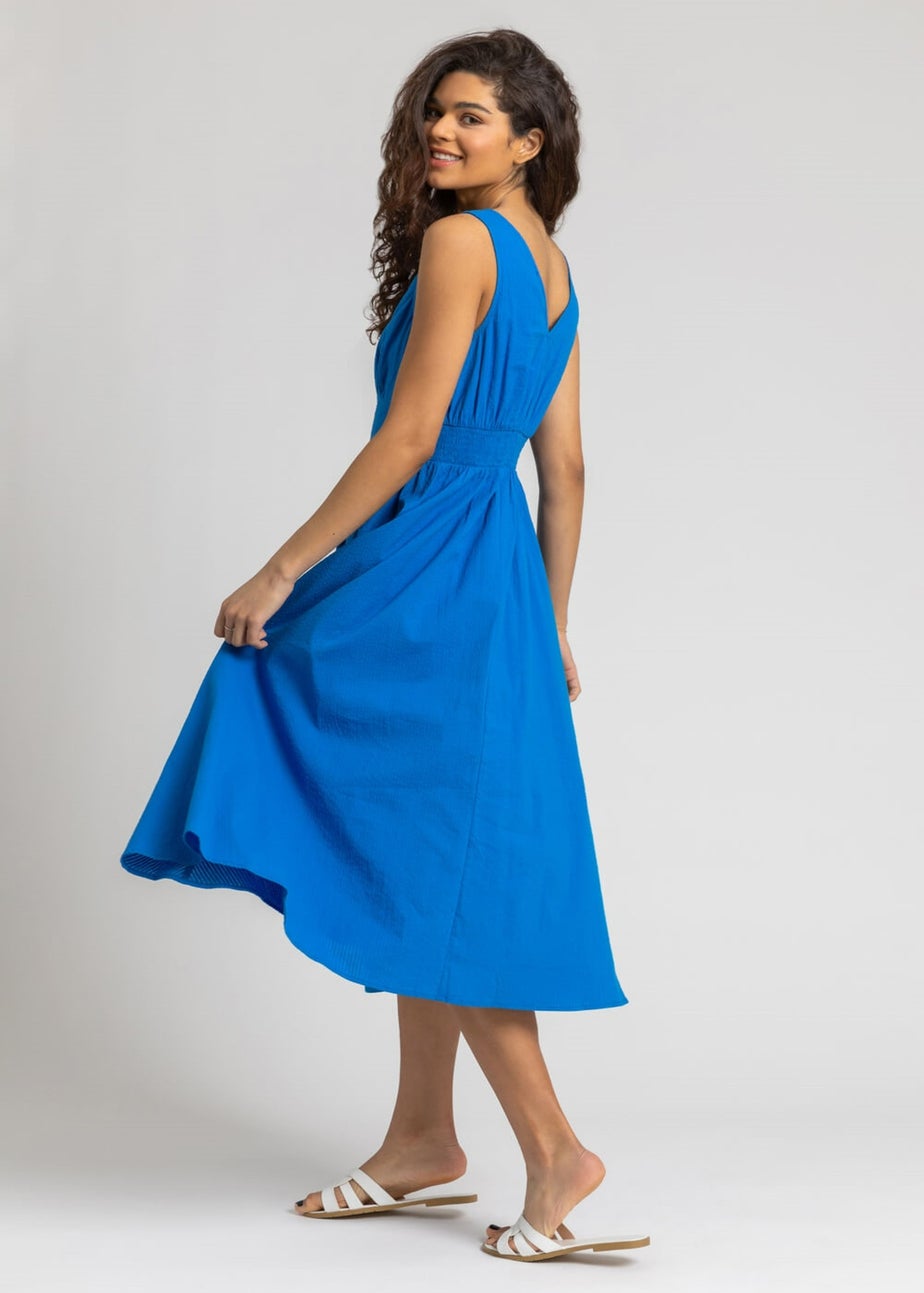 Roman Royal Blue Button Detail Cotton Midi Dress