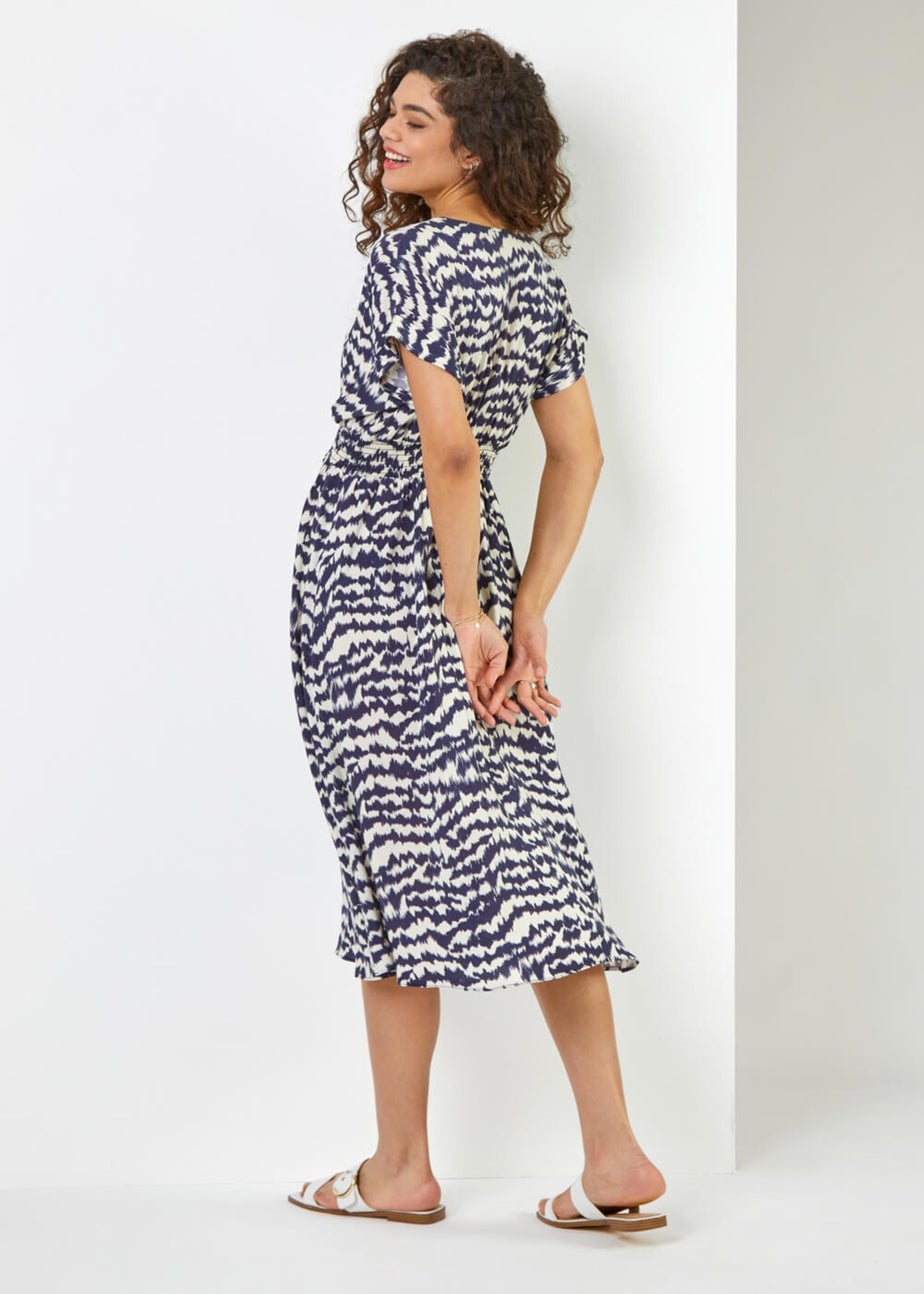 Roman Navy Abstract Print Fit & Flare Dress