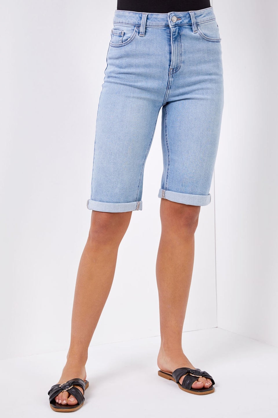Roman Light Denim Essential Stretch Knee Length Shorts