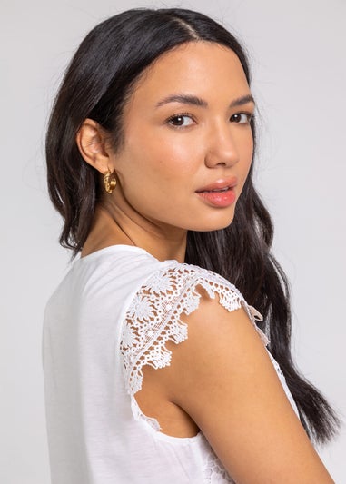Roman Ivory Butterfly Lace Stretch Top