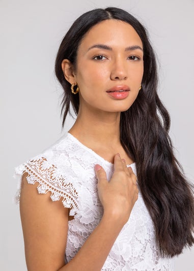 Roman Ivory Butterfly Lace Stretch Top