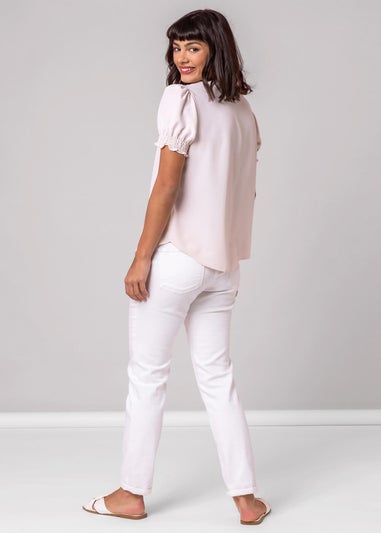 Roman Light Pink Frill Detail V-Neck Top