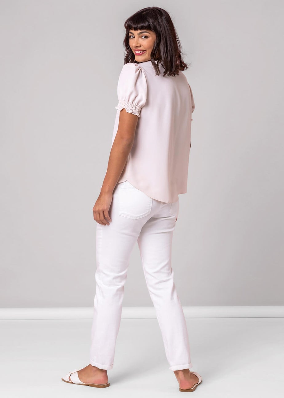 Roman Light Pink Frill Detail V-Neck Top