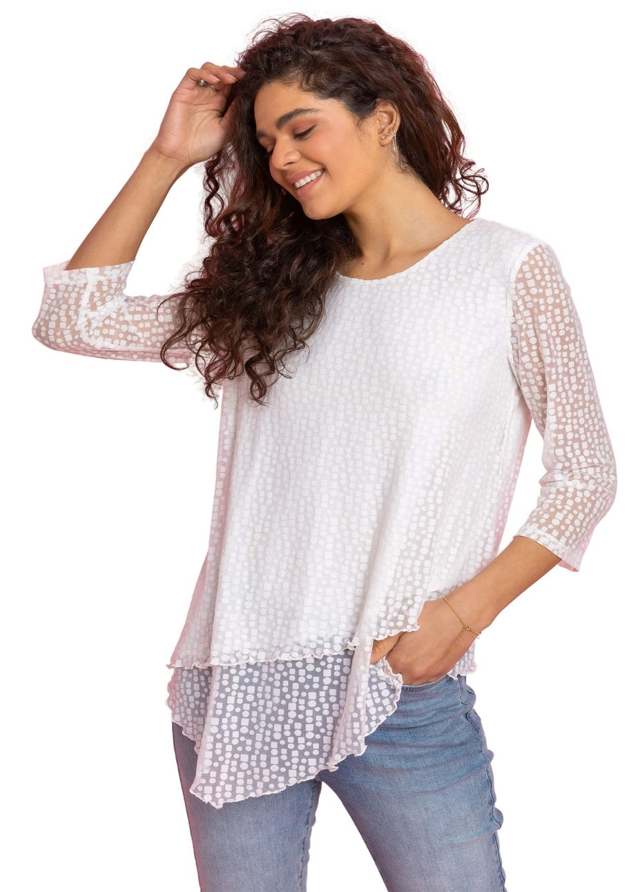 Roman Ivory Burnout Print Asymmetric Hem Top