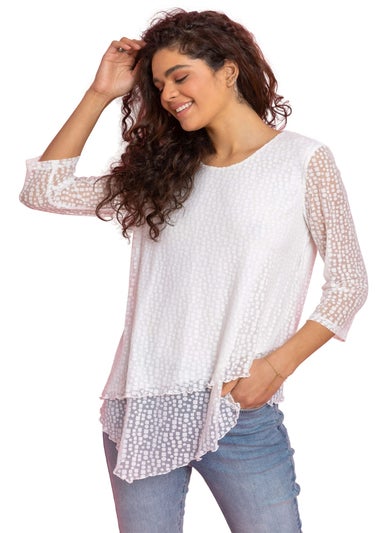 Roman Ivory Burnout Print Asymmetric Hem Top