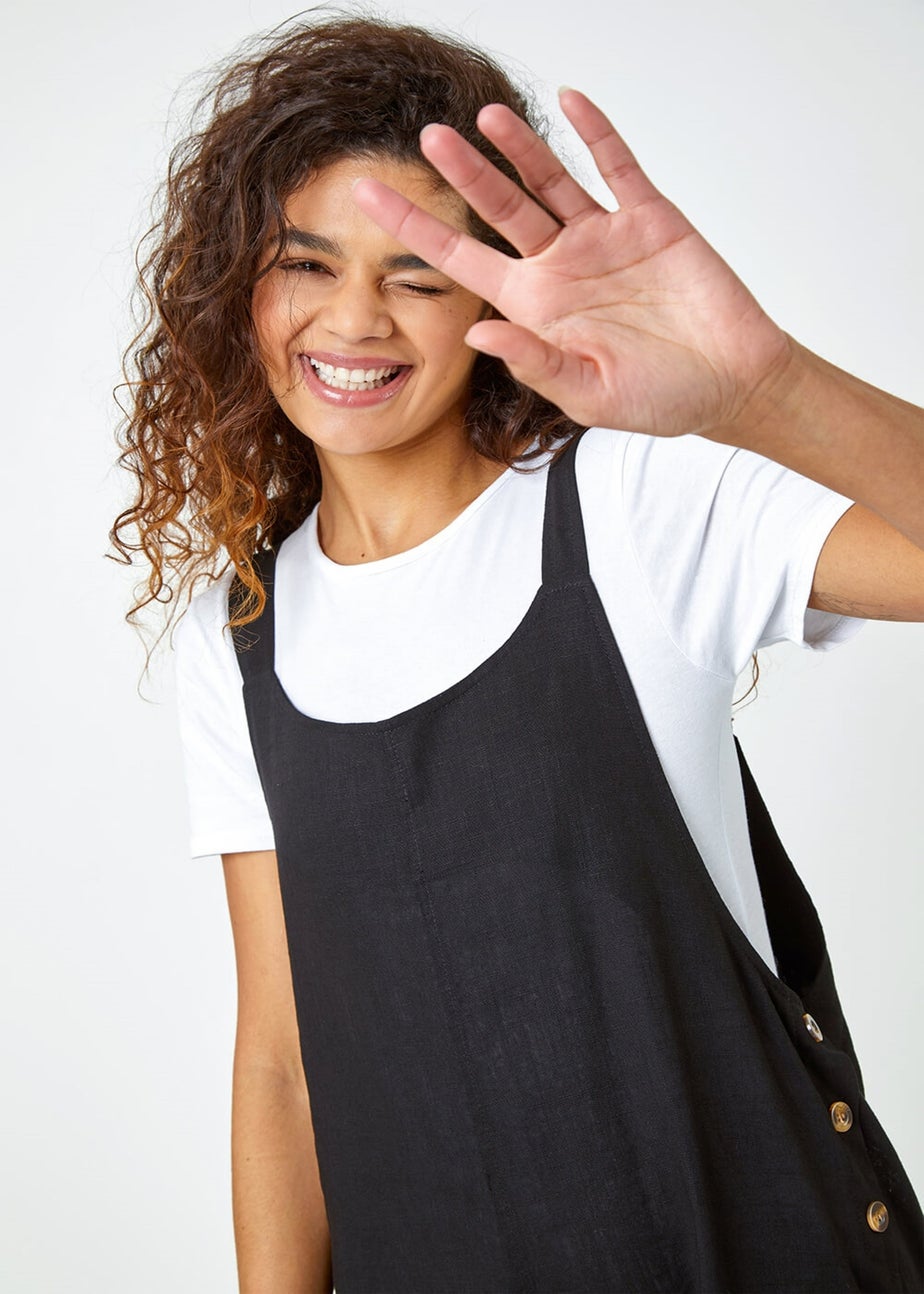 Roman Black Shoulder Tie Cotton Playsuit