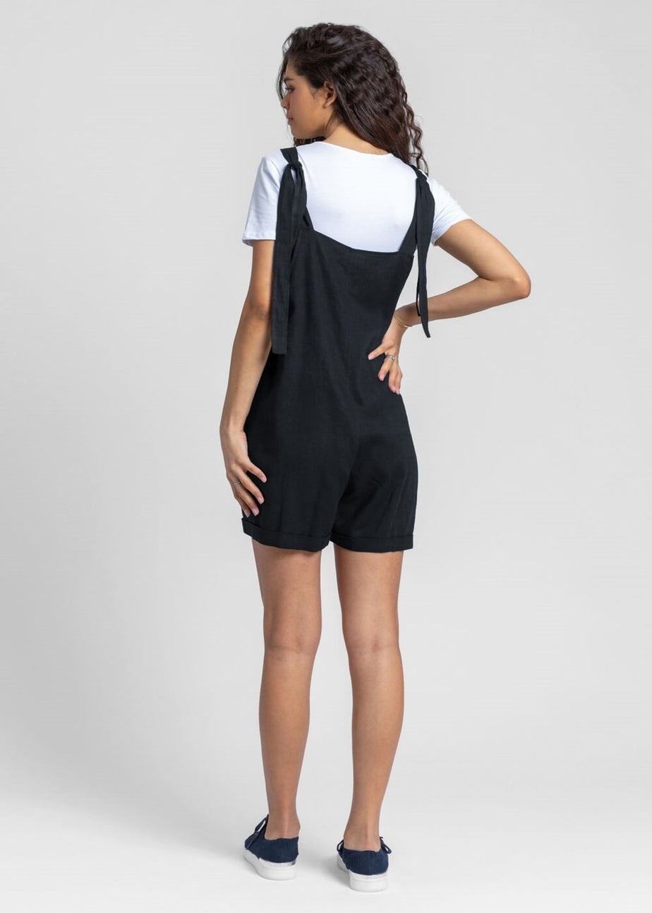 Roman Black Shoulder Tie Cotton Playsuit